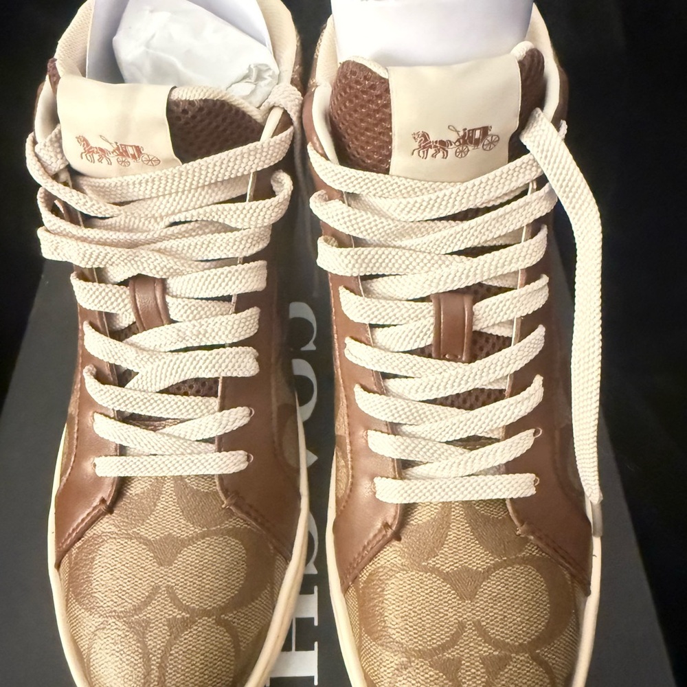 Coach Tan and Brown High-Top Sneakers